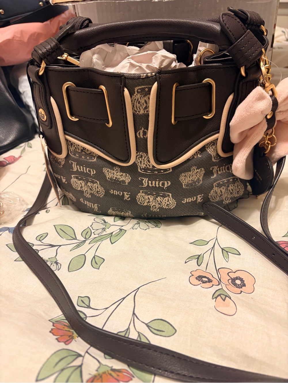 NWT Juicy Couture Juicy Fan Club Satchel Crossbody Bag Brown Crown Logo Y2K